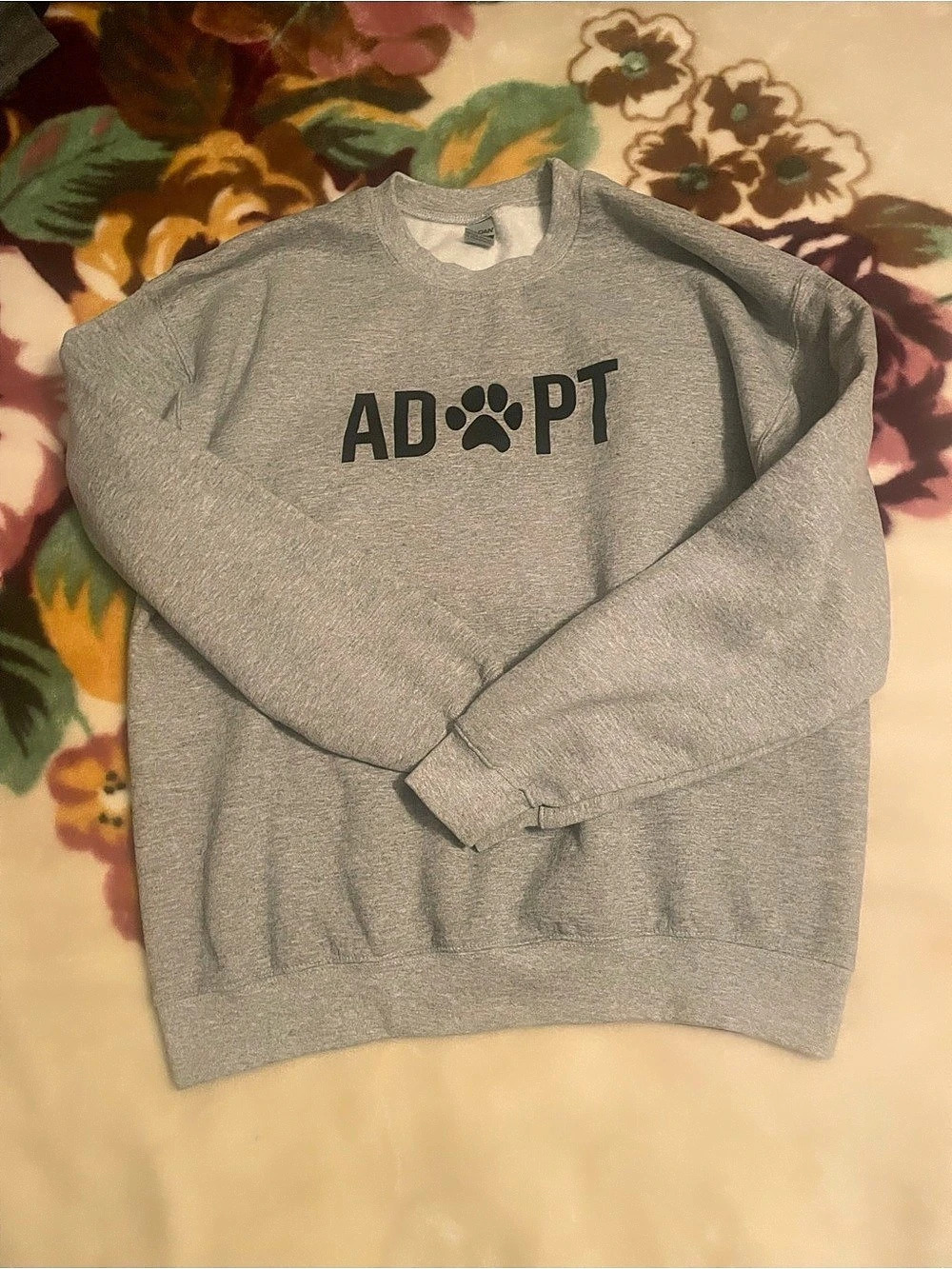 Adopt Paw Print Gray Crewneck Sweatshirt Pullover Unisex Size L